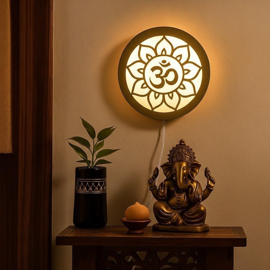 Heartily 19 cm Beautiful Mandala OM LED Wall Decor Art for Pooja room, Yoga, Living room, home decor and office Wall | Lightweight Ready-to-Hang Decorative Panel |-image-2