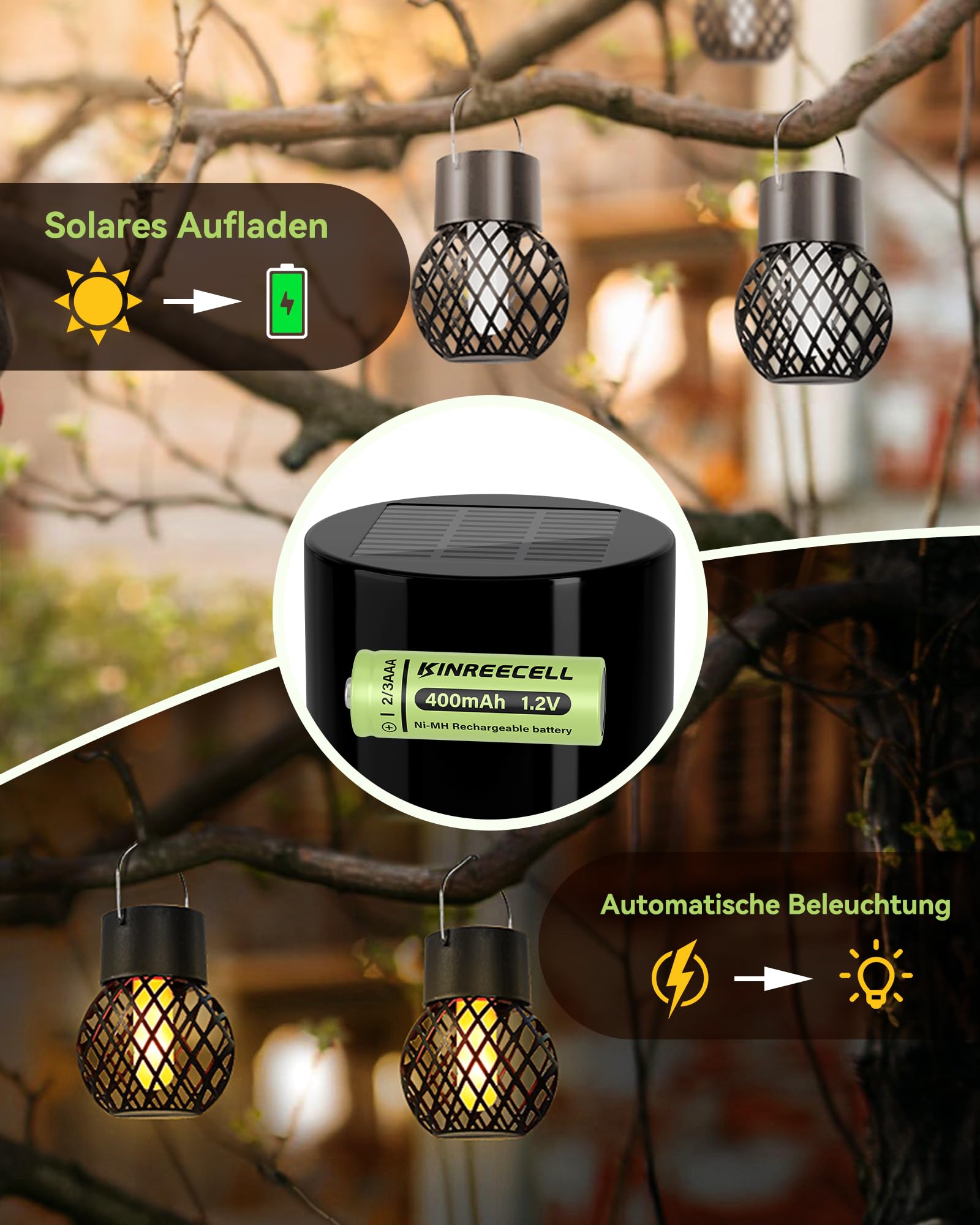 Batterie 2/3AAA 400mAh NI-MH 1,2V Haute Capacité Faible Auto-Décharge pour Éclairage Solaire Extérieur Pack de 4
