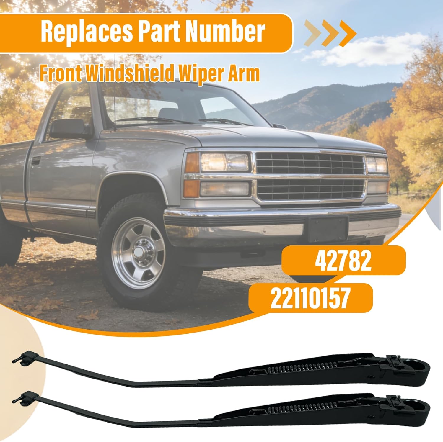 1 Pair Front Windshield Wiper Arm 22110157 Compatible with Chevrolet C/K 1500 2500 3500 1988-1998 Compatible with GMC C/K Series Pickup Truck 1988-1998 42782