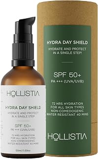 Hollistia Hydra Day Shield Sunscreen SPF 50 PA+++ | 72 hour Hydration All Skin Types | Broad Spectrum UVA & UVB Protection... Price In India