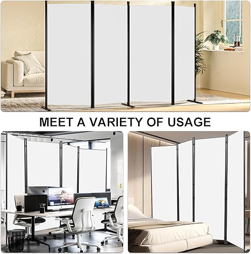 Miniatura 8 de Divisor de habitación, pantalla de privacidad de 4 paneles con 3 pies de soporte, marco de acero portátil con gancho y bucle para el hogar, oficina,