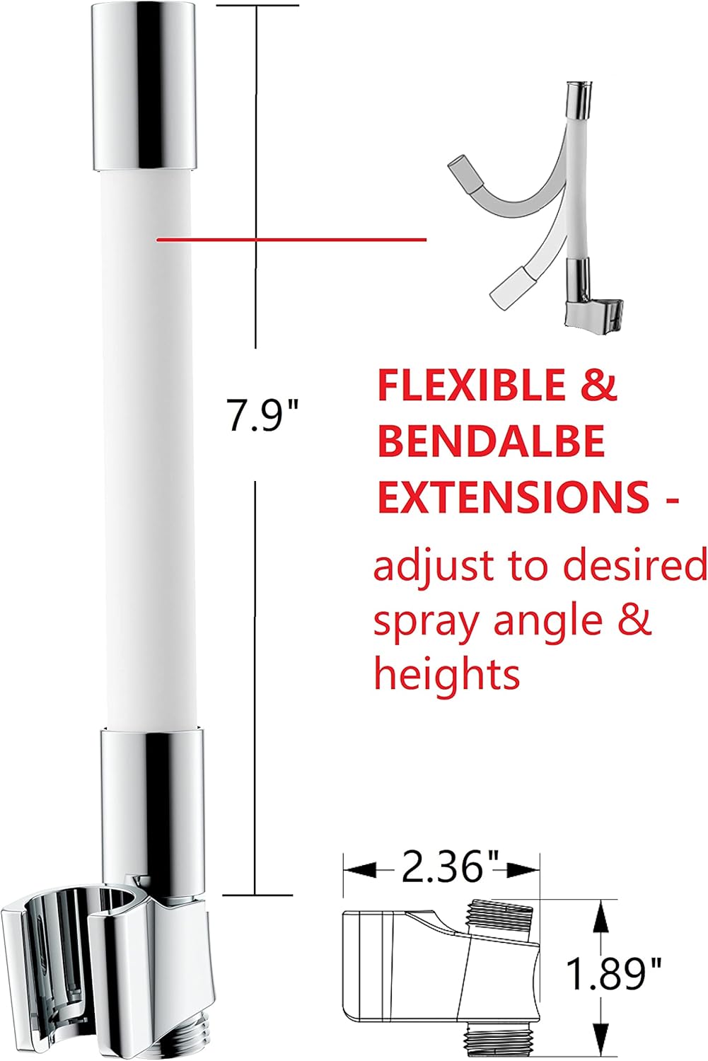 NEW Flexible Dual Shower Head with Handheld Combo with 5-ft Shower Hose - 6-Spray Settings, Brass Connectors, Pause/Water-Saving Function, Bendable Extension Arm (Chrome) - BSS116201CP