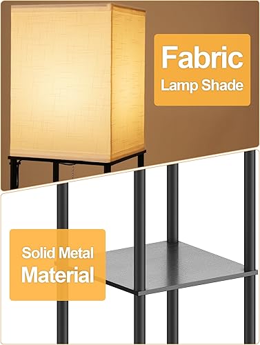 Miniatura 4 de Lámpara de pie con estantes para sala de estar, paquete de 2, lámpara de pie con 3 bombillas LED CCT, lámpara de columna de pie, organizador de