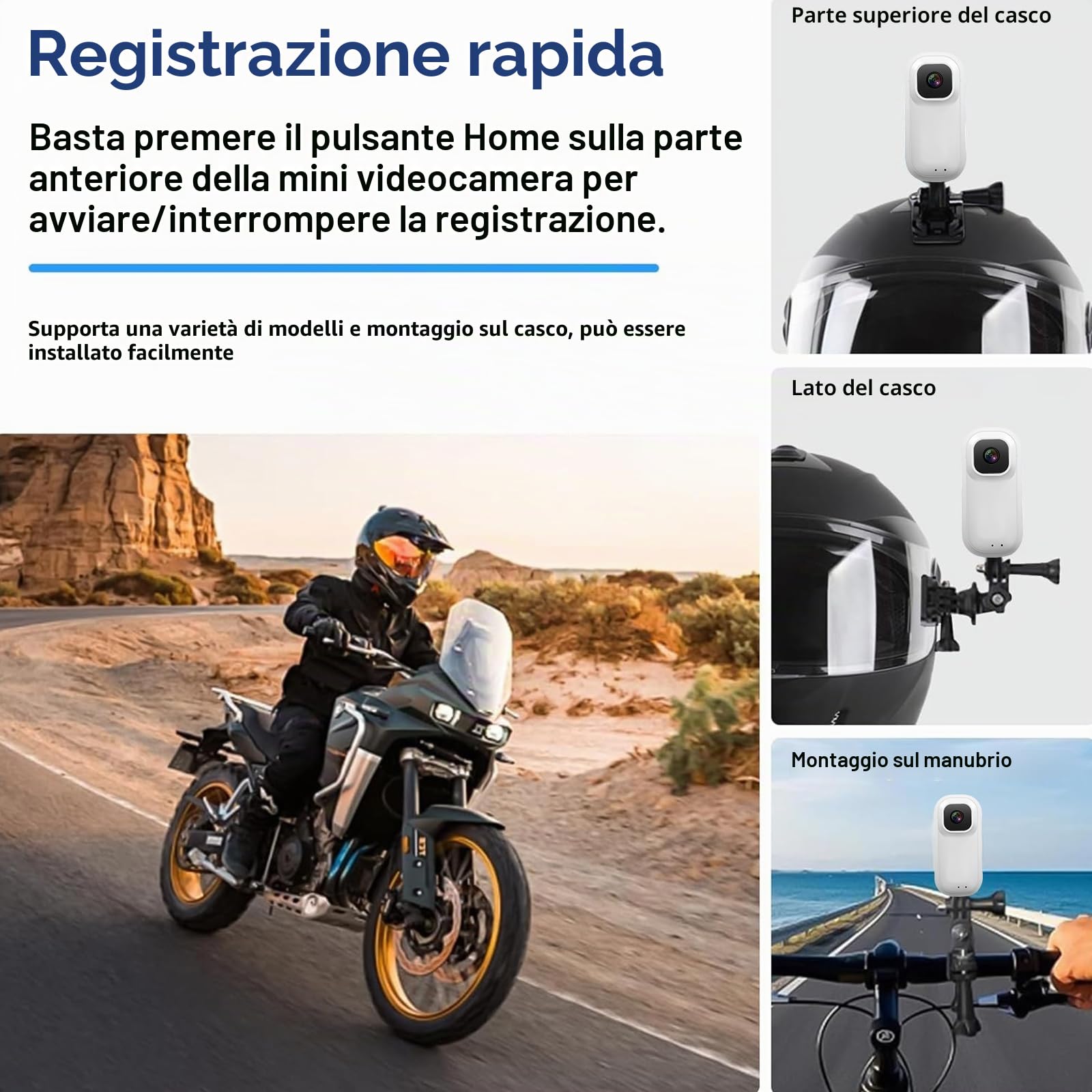 Mini videocamera d'azione 4K, con schermo girevole a 180°, magnetica, vivavoce, POV, con scheda da 64 GB, fotocamera subacquea impermeabile fino a 30 m, per ciclismo, moto, casco, animali domestici