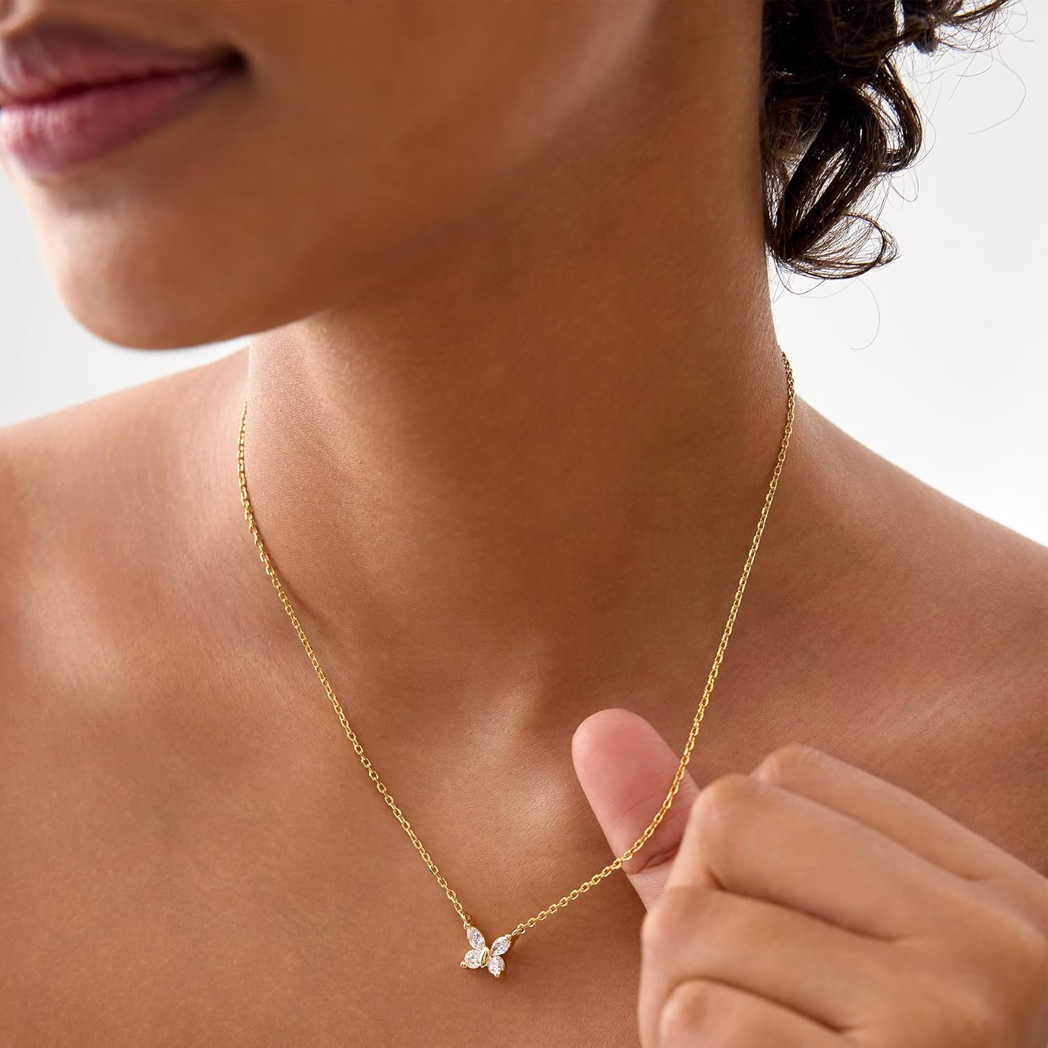 E Butterfly Necklace 14k Gold Plated Cubic Zirconia Butterfly Pendant Choker, Butterfly Jewelry Birthday Anniversary Gifts for Women Her - Image 2