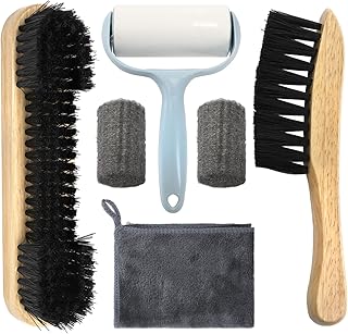 6 Piece Pool Table and Rail Brush Set, Billiard Felt Cleaner Kit with 2 Wooden Brushes, Cue Cleaning Cloth, Sticky Lint Roller and 2 Ferrule Polish Cloth for Cue Table Accessories