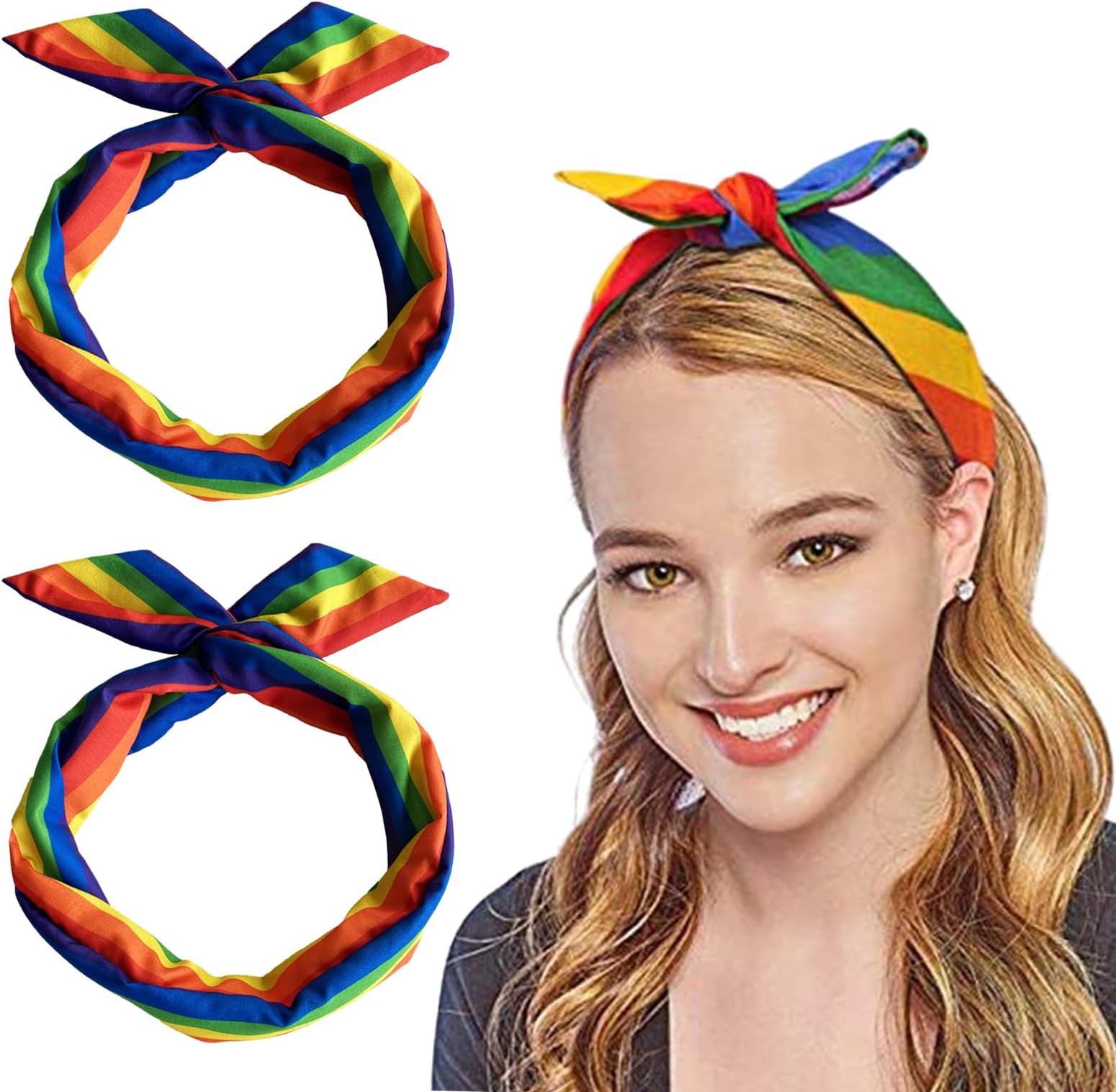 HANSAMU 2 Pcs Pride Rainbow Adjustable Headbands Scarf, LGBT Rainbow Hair Band for