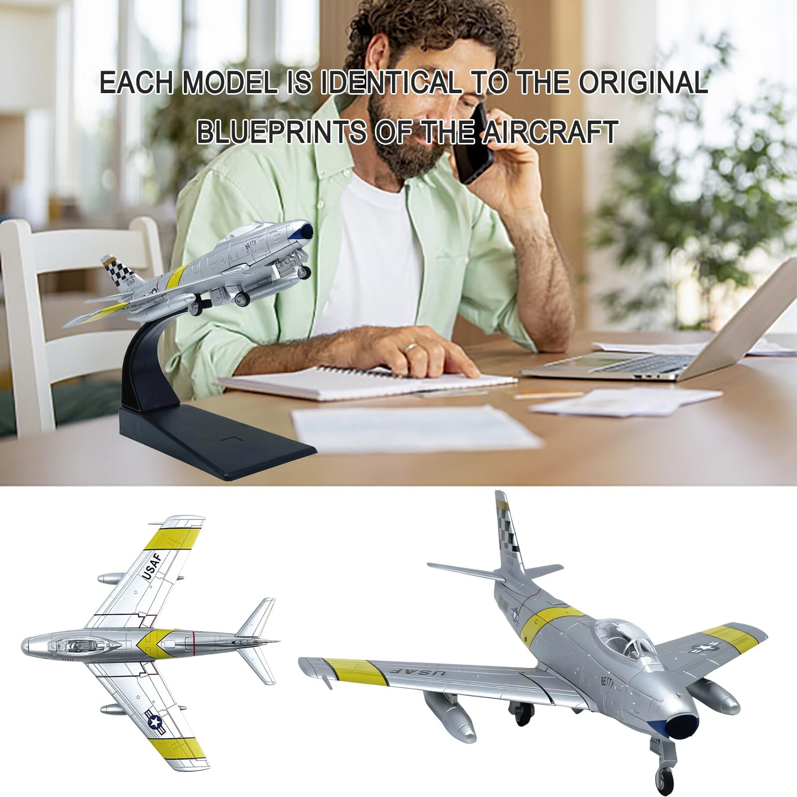 Replica Modello Jet Combattimento F-86 Sabre Scala 1:100 FU-910F86 Modello Display Metallo Pressofuso Pronto L'esposizione Desktop Scaffale Custodia Regalo Appassionati Aviazione For Adulti