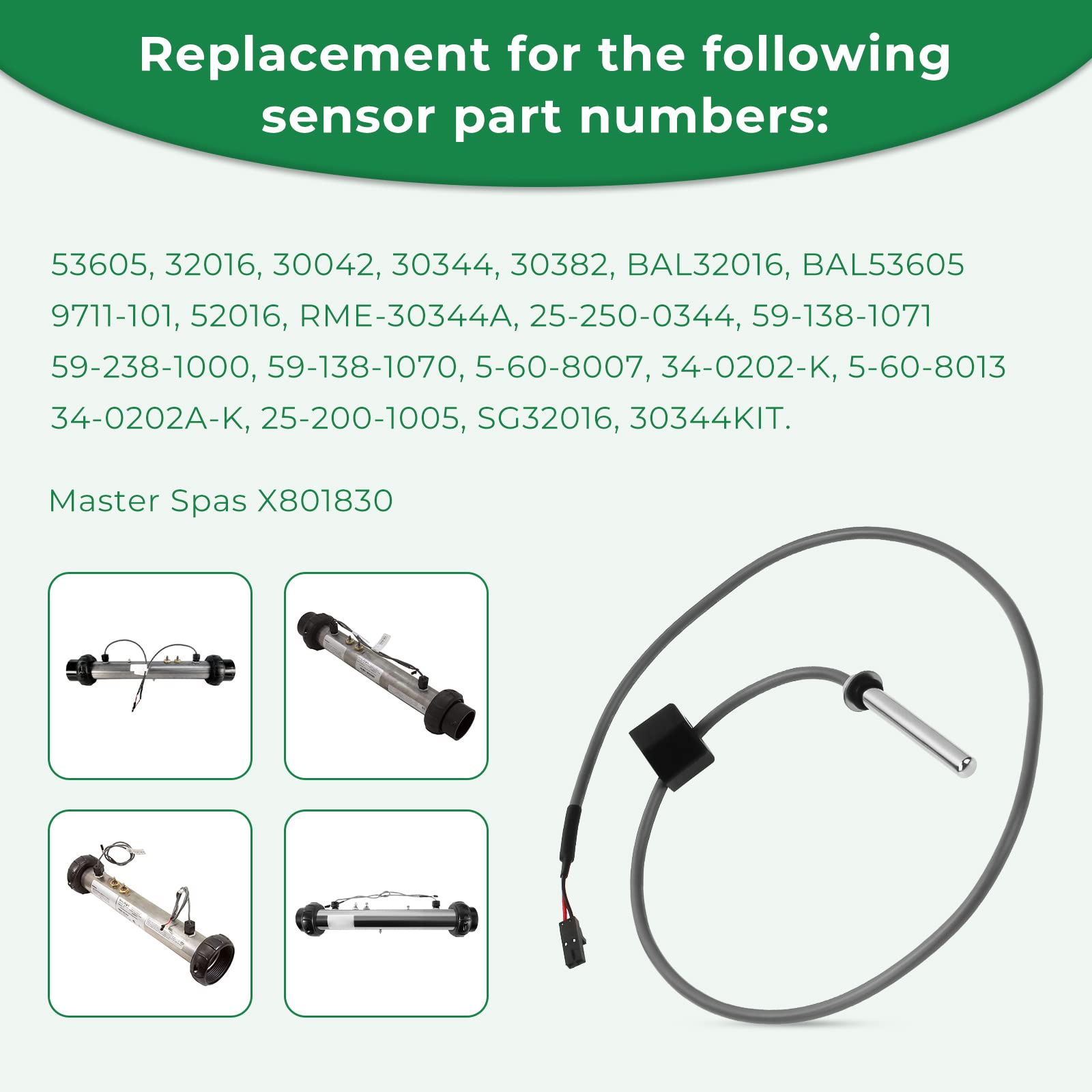 Paquete de 2 piezas de repuesto para spa con sensor M7 M7 para sistema Balboa M7 con cable de 24 pulgadas/límite alto, 1/4 pulgadas de diámetro, 2 pines