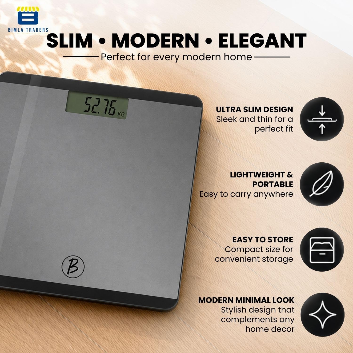 Btag Premium Digital Body Weight Scale | 26Γ26 cm Wide Platform | Clear LCD Display | Anti-Skid Base | 180 kg Capacity Block Design (Black) 3