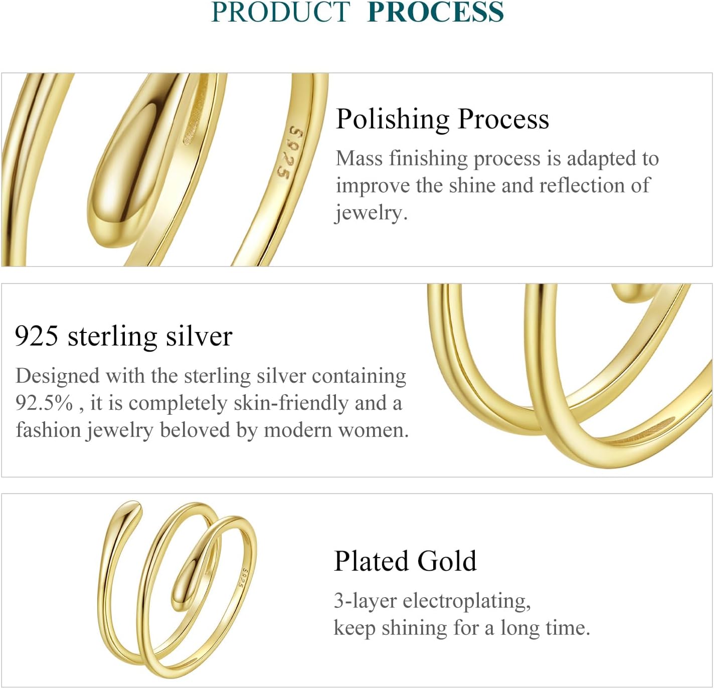 MUNDELL 925 Sterling Silver Simple Multi-layer Leaf Adjustable Ring Green Lucky Leaves Statement Ring for Women Promise Ring Fine Jewelry - Image 7