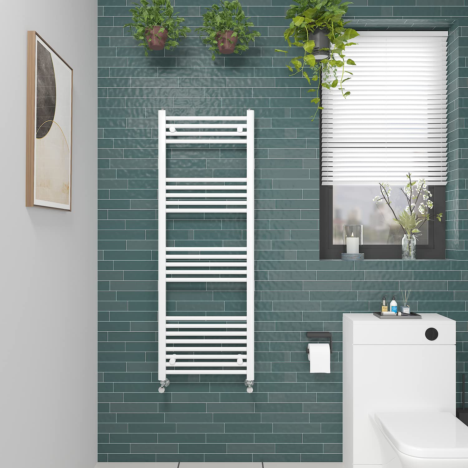 Nrg White Straight Gloss Bathroom Heated Towel Rail Radiator Central Heating Ladder Rad Warmer 1400X500mm