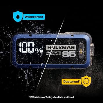 Hulkman Alpha 85 2000A Smart Battery Jumper Starter Portable for 12V Vehicles,Car Starter Jump Box with 65W Fast Charger,3.3 LED Display, 5 Lighting Modes, Jump Pack, for Up to 8.5L Gas & 6.0L Diesel