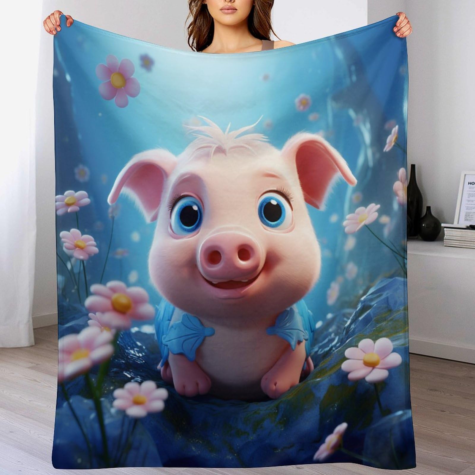 Couverture cochon mignon plaid doux et réconfortant pour chambre enfant