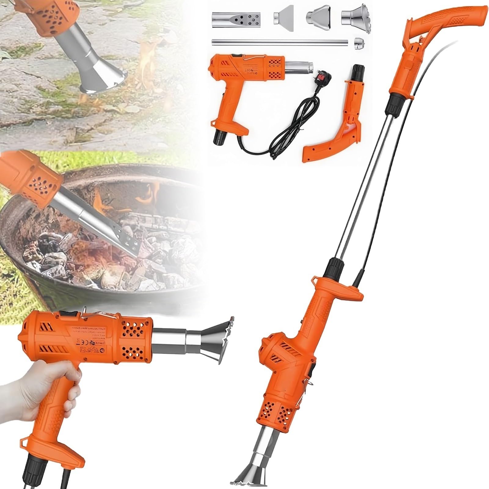 Désherbeur de Jardin, désherbeur Thermique électrique, bâton de désherbage Thermique électrique Portable, désherbeur avec 2 Buses et câble de 70 Pouces, air Chaud(Orange)