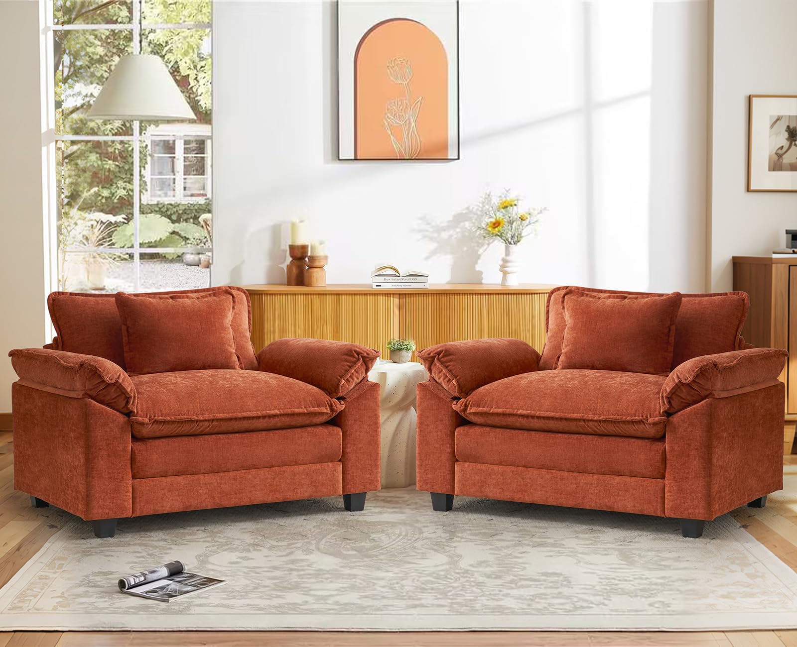 CDCASA Oversized Chenille Accent Chair Set of 2, Terracotta