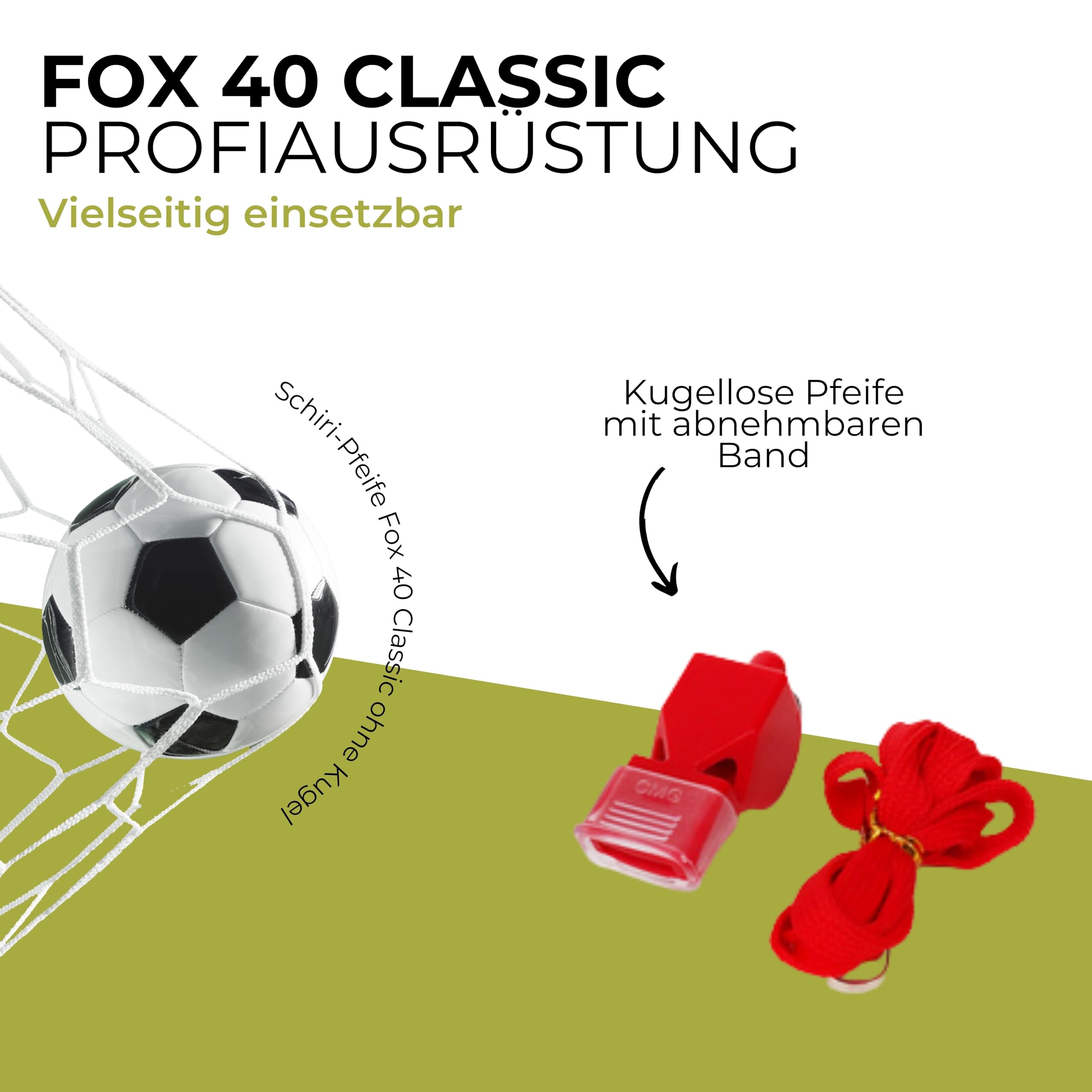 HeroSports Fox 40 - Fischietto da arbitro, fischietto di segnalazione, fischietto di sicurezza con nastro, fischietto sportivo senza sfera