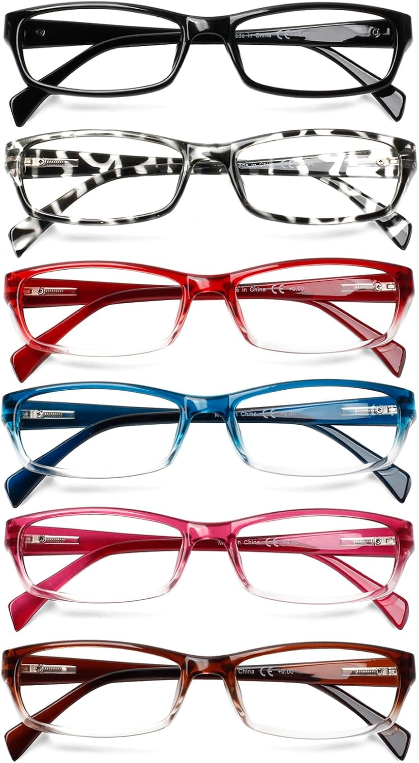 SIGVAN 6 Pack Ladies Reading Glasses for Women Blue Light Blocking Spring Hinge Rectangular Womens Readers Eyeglasses