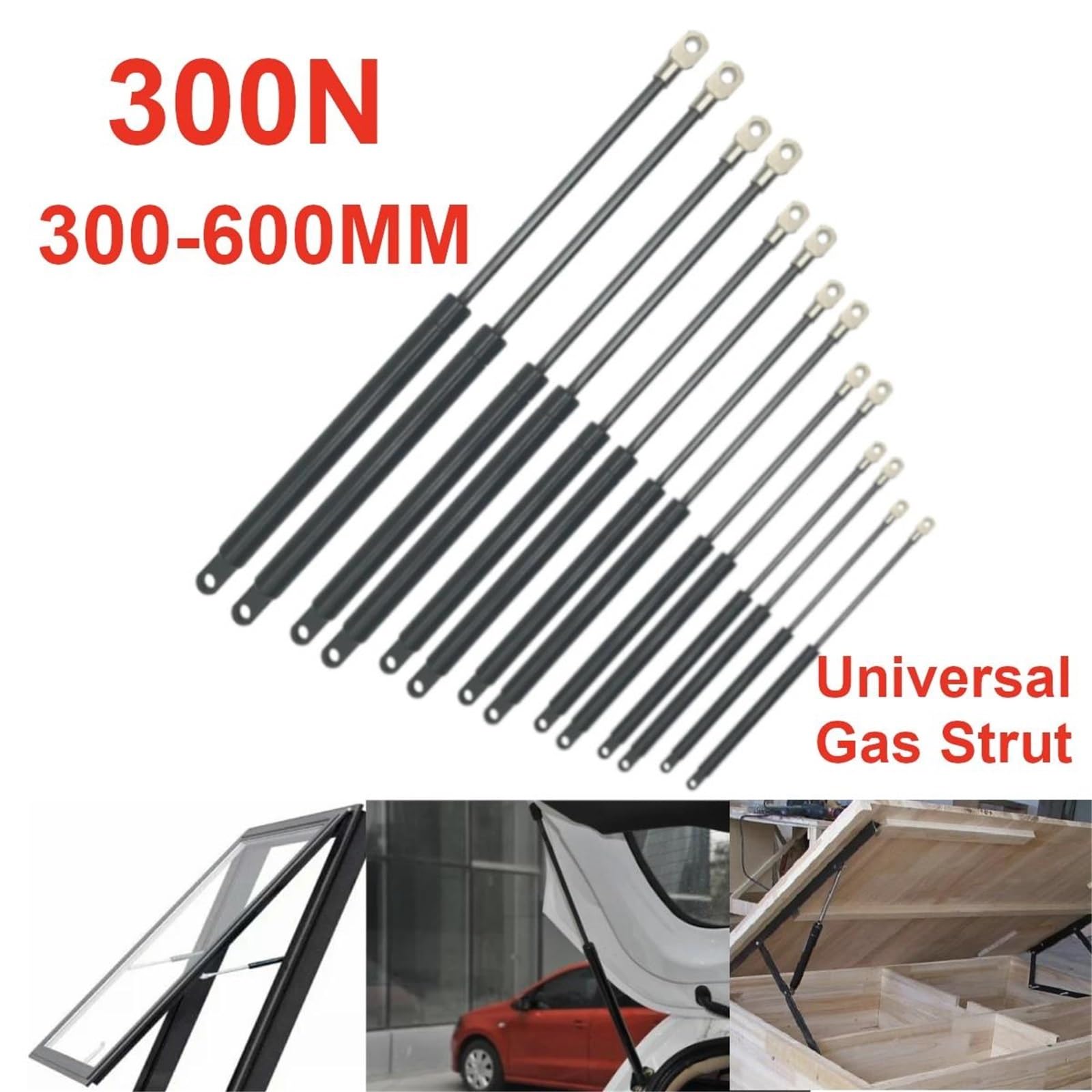 Gas Struts 1 Paire 300N 300-600mm Vérins À Gaz Universels Pour Coffre Hayon Capot Amortisseur Support Fenêtre Vérin Levage verins coffre