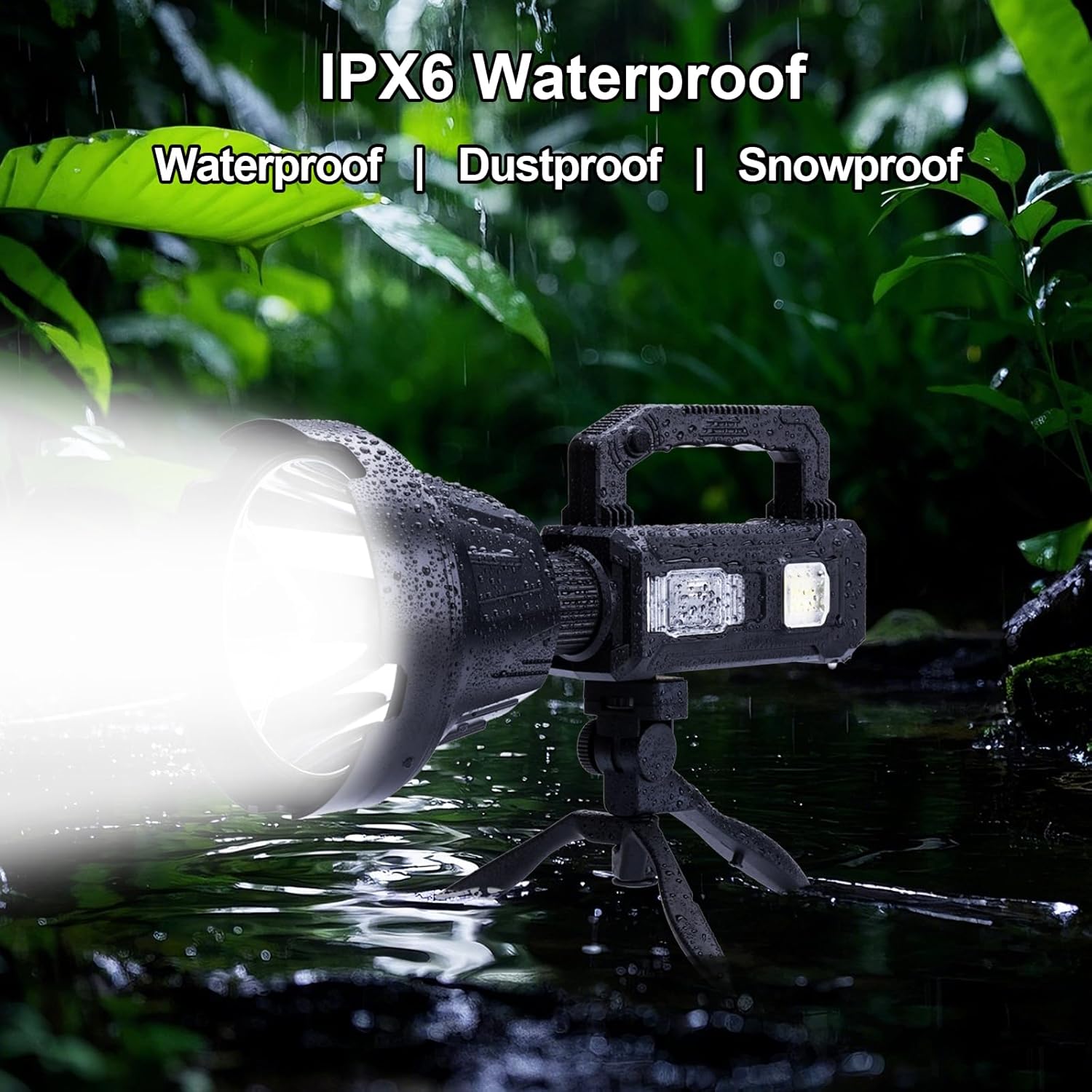 Rechargeable Handheld Spotlight, 2,000,000L Super Bright LED Solar & High Powered Spot Light with 6 Modes, 3 Color Lenses, COB Side Light, USB C, Waterproof for Outdoor Emergency Hunting