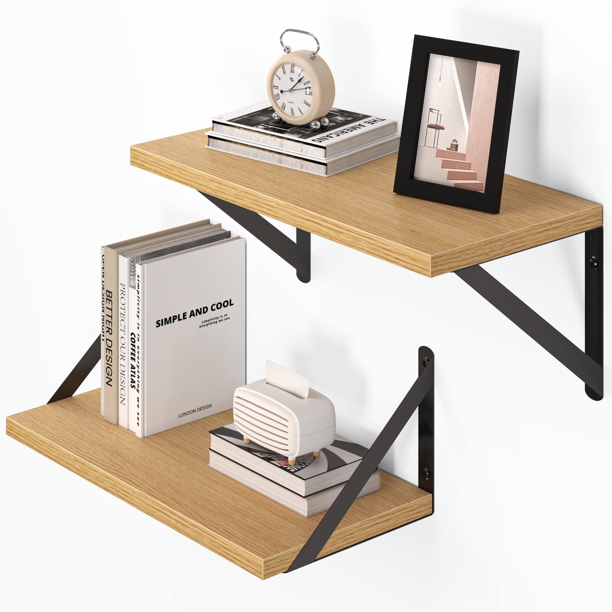 Heimlove Floating Shelves Set of 2, 40cm Wall Shelf with Bracket, book Shelves for Living Room, Kitchen, Bedroom (Oak) — image 1