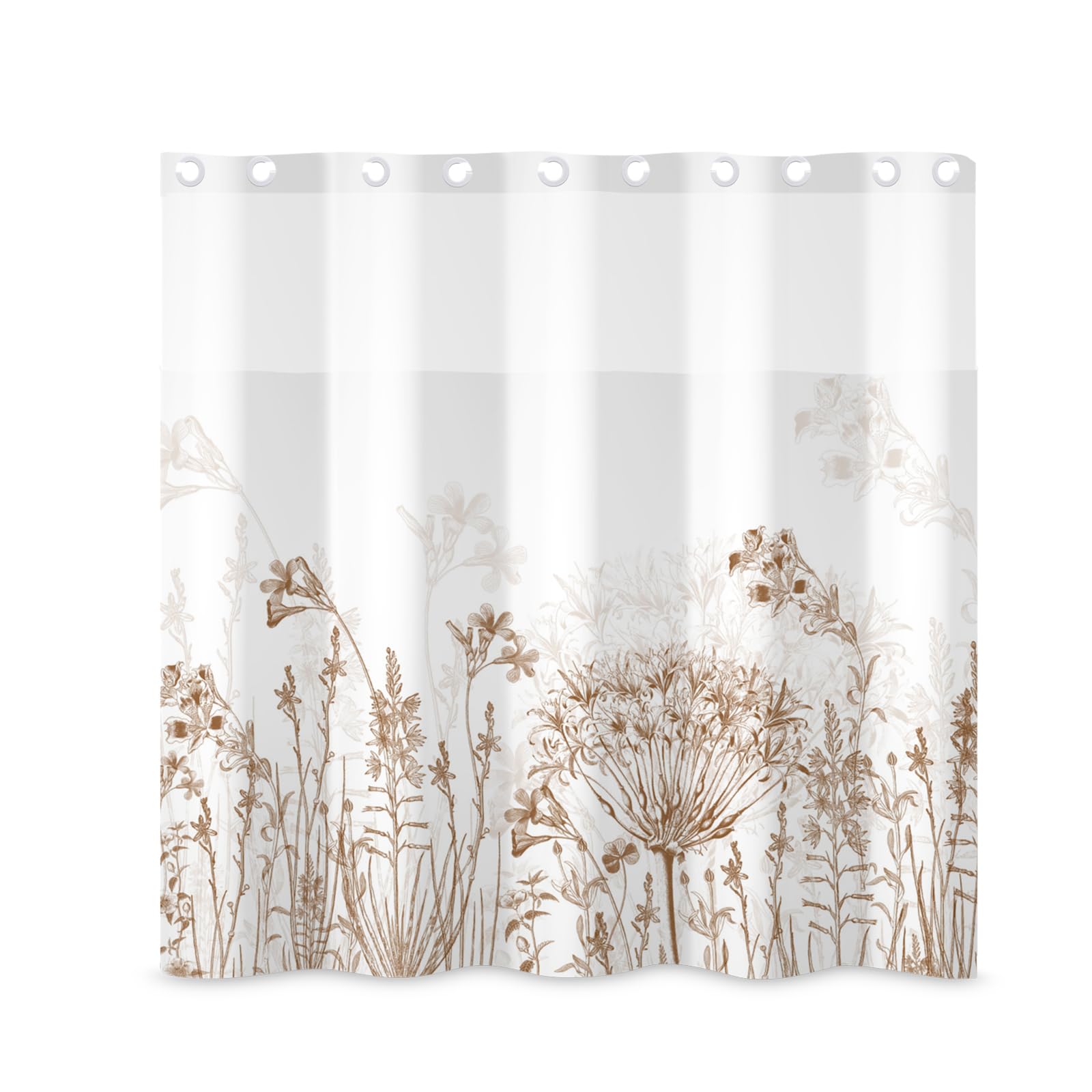Rideau de douche floral vintage marron 180x180 cm avec doublure pour salle de bain chic
