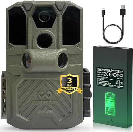 WOSODA Rechargeable Trail Camera (Non-Cellular, Non-WiFi),40MP 2K Game Cam with