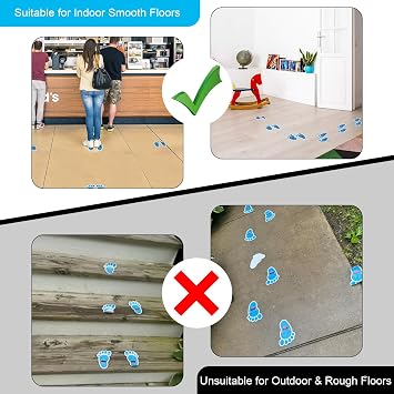 Beautyflier 20 Pairs Self-Adhesive Kids Footprint Stickers Cartoon Guide Floor Decals Social Distance Cute Smile Floor Stickers for Kids Room Party Nursery School Stairs Decor (Blue)