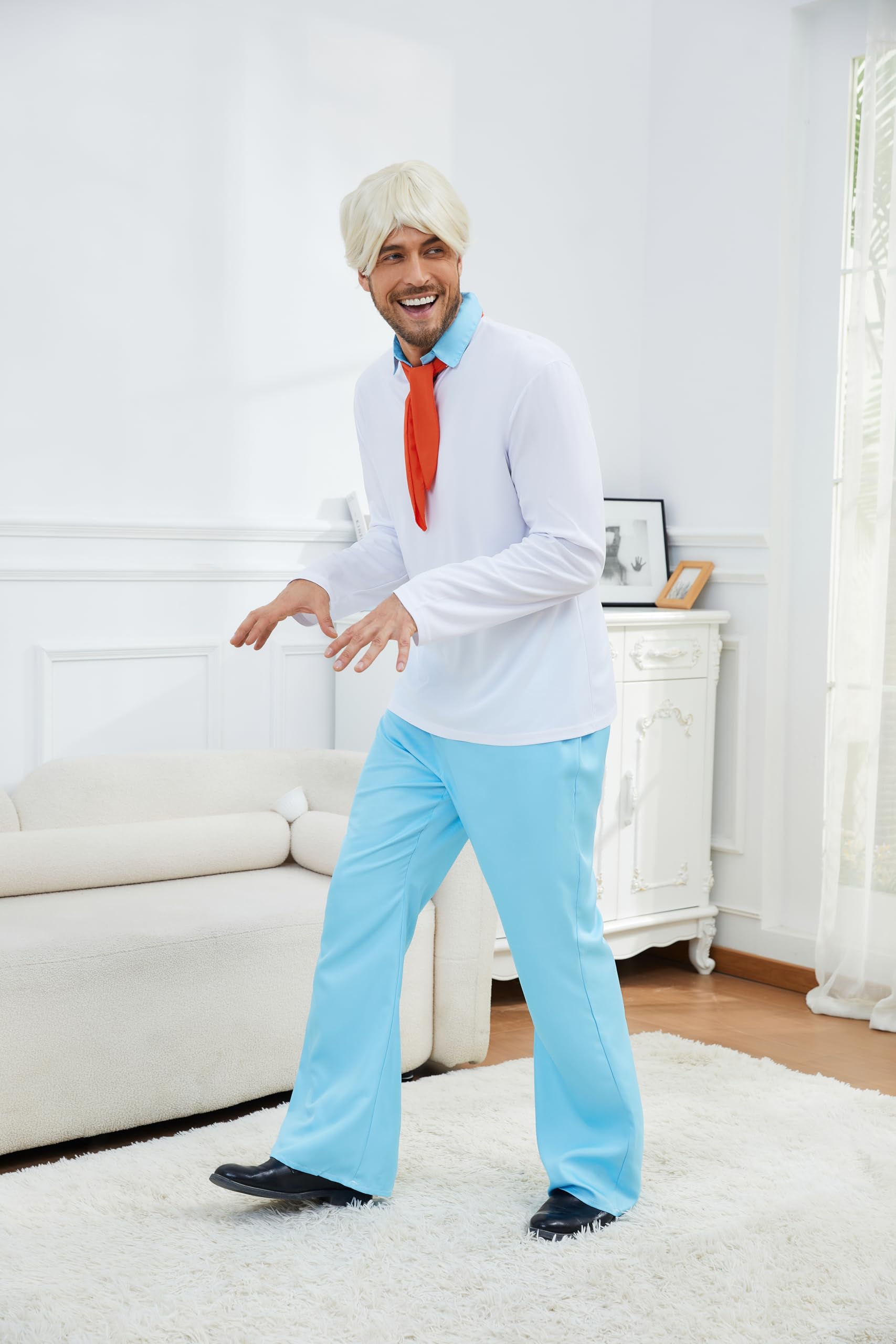 Halloween Costume Wig Mens Shirt Pants Set Classic Movie Character Cosplay Outfits Halloween Fancy Dress Suit 2XL - Image 3