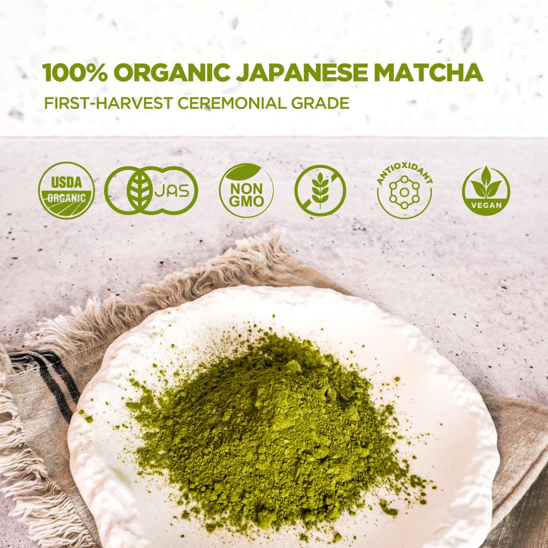Organic Ceremonial Grade Matcha Powder First Harvest Stone-Ground Green Tea from Uji Kagoshima Japan USDA Organic Premium Antioxidant — view 4