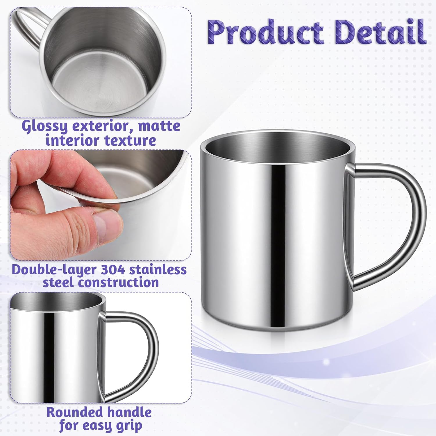 4 Set Small Stainless Steel Coffee Mug, 11.8 oz/350ml Unbreakable Double Walled Stainless-Steel Mug with Handle Stainless Steel Camping Travel Coffe Mugs for Home Camping Travel Coffee