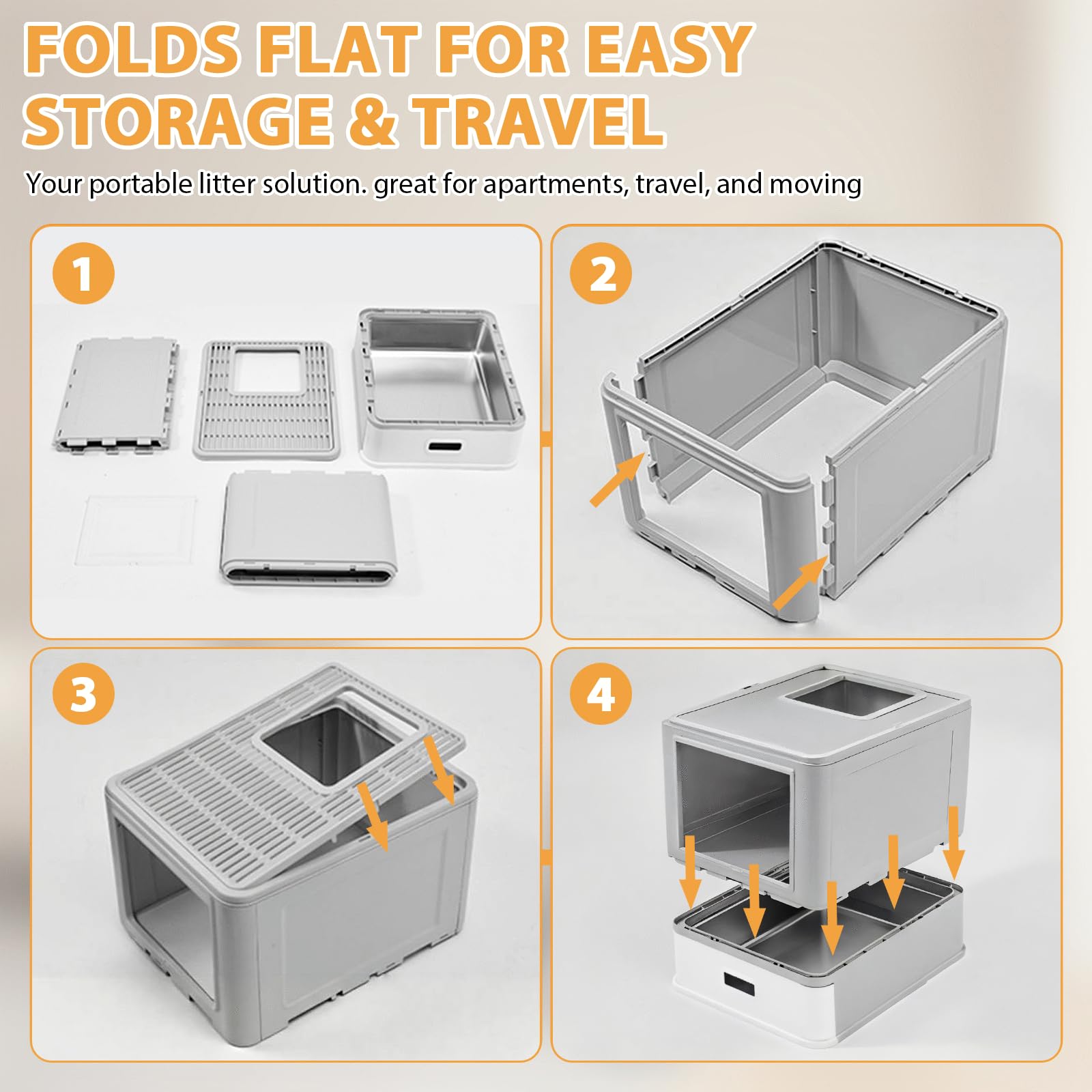 Homegroove Stainless Steel Cat Litter Box with Drawer, XL Foldable Enclosed Kitten Litter Box with Lid for Indoor Cats, Metal Covered Cat Litter Pan with Litter Scoop (Gray) - image 7