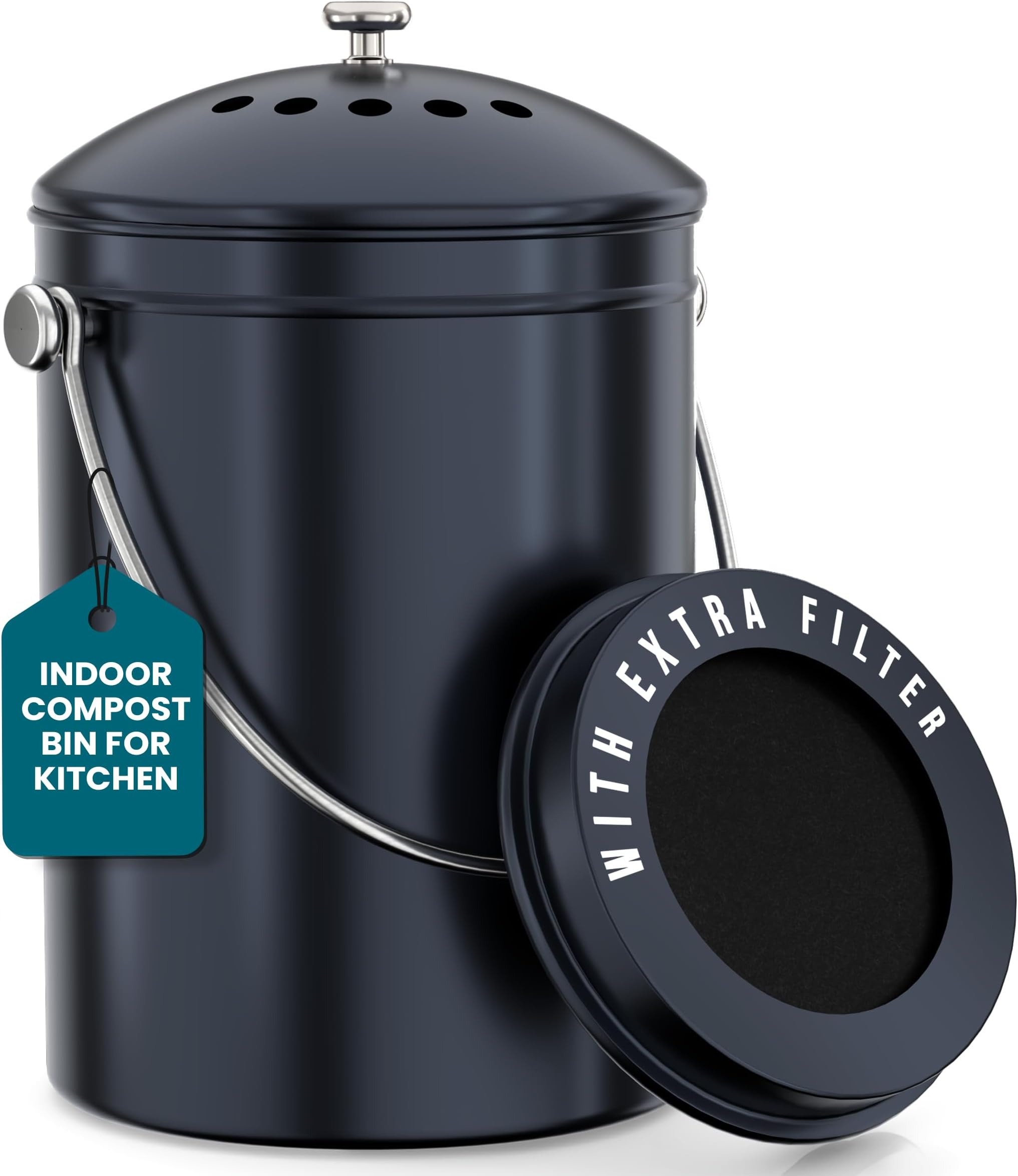 Utopia Kitchen Countertop Compost Bin 1.3 Gallon, Stainless Steel, Purple