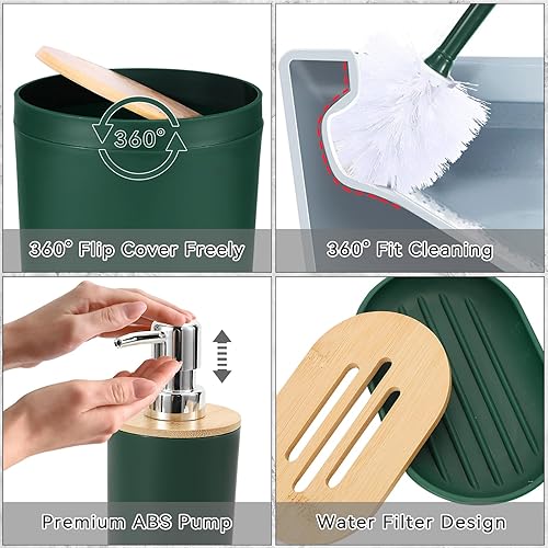 Miniatura 4 de iMucci Accesorios de baño, juegos de baño verde oscuro con cortina de ducha y alfombra, juego de cortina de ducha, alfombras de baño para decoración