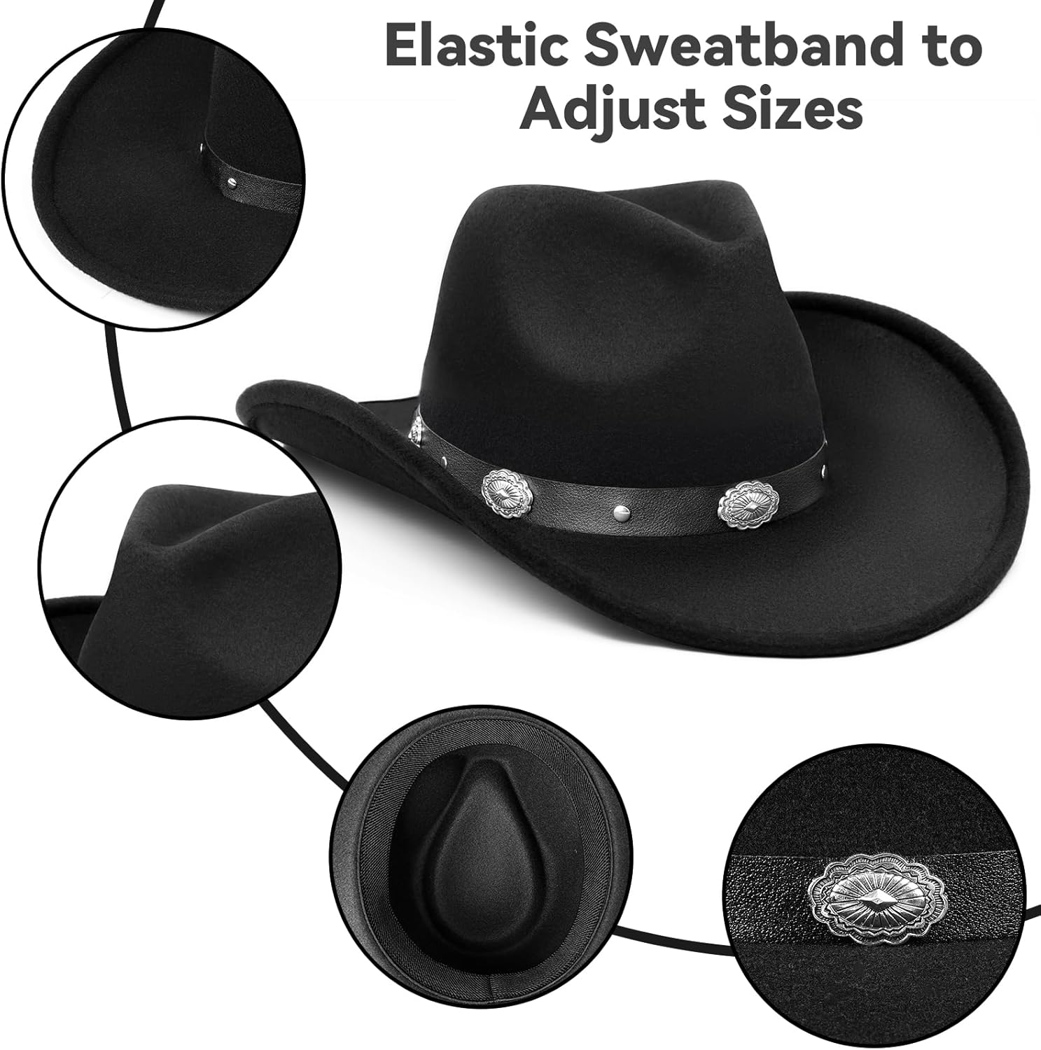 Cowboy Hat,Cowgirl Hat,Cowboy Hats for Women Men Western Cowgirl Hats White/Black - Image 3