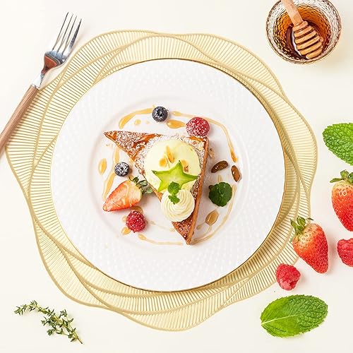 Miniatura 2 de Juego de 6 manteles individuales dorados de vinilo prensado con flores de rosas, manteles elegantes para mesa de cocina, mesa de cocina, decoración