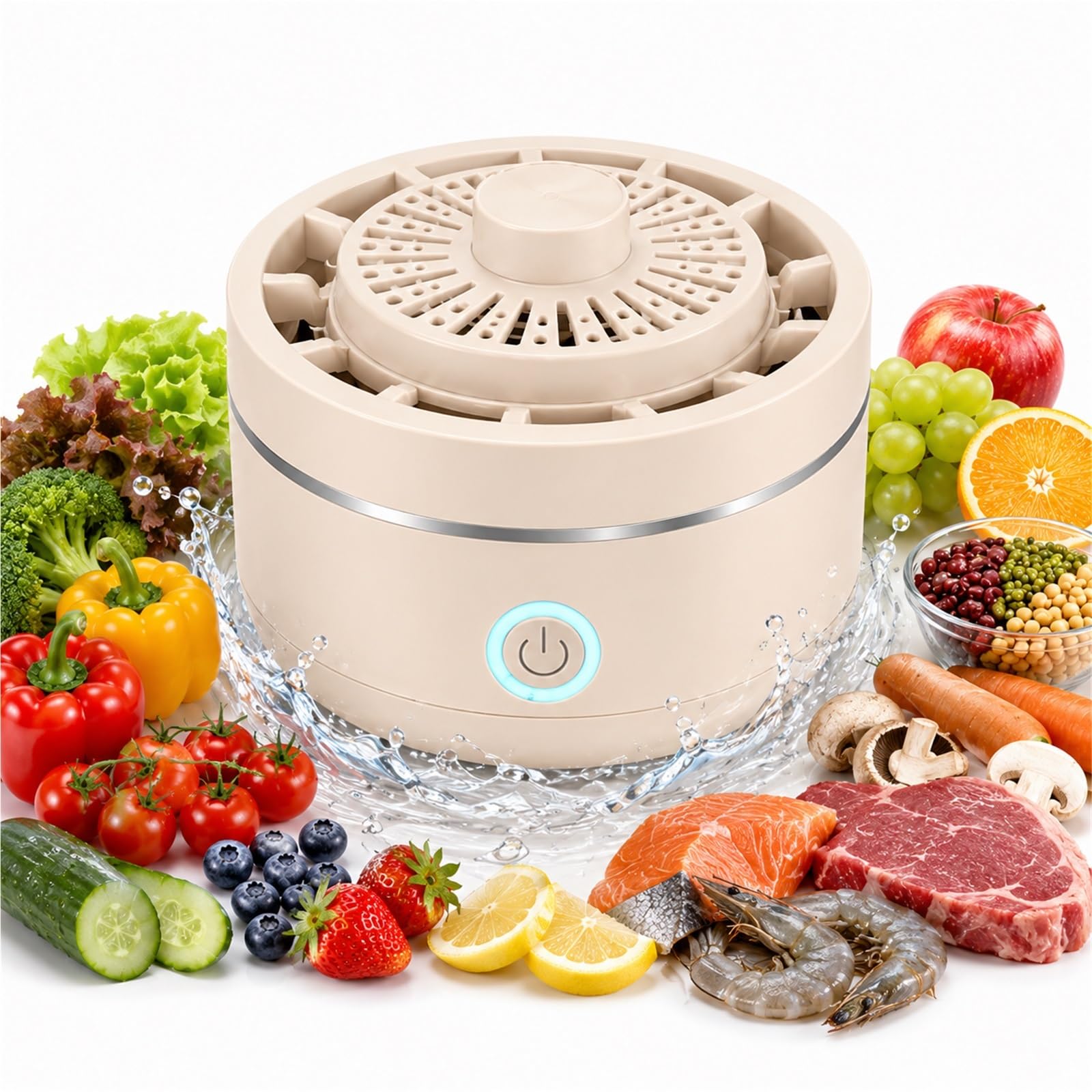 Fruit and Vegetable Cleaner Machine Portable Produce Washer for Meat Fresh Food Wireless IPX7 Waterproof Purifier One-Touch Smart Kitchen Gadget Food Purifier(White)