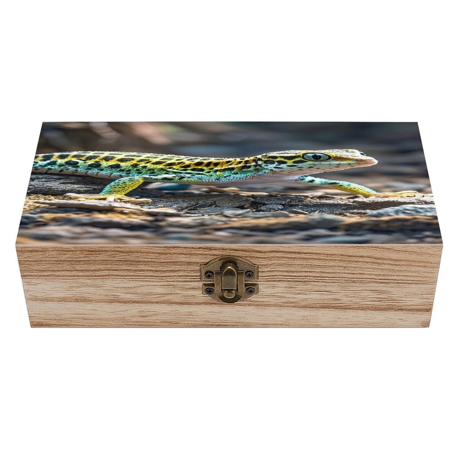 LZQPOEAS Leopard Little Gecko Wooden Box Storage Space to Organize Jewelry in A Beautiful Small Storage Box Decorative Card Boxes Memory Treasure Boxes for Crafts And Photo Storage