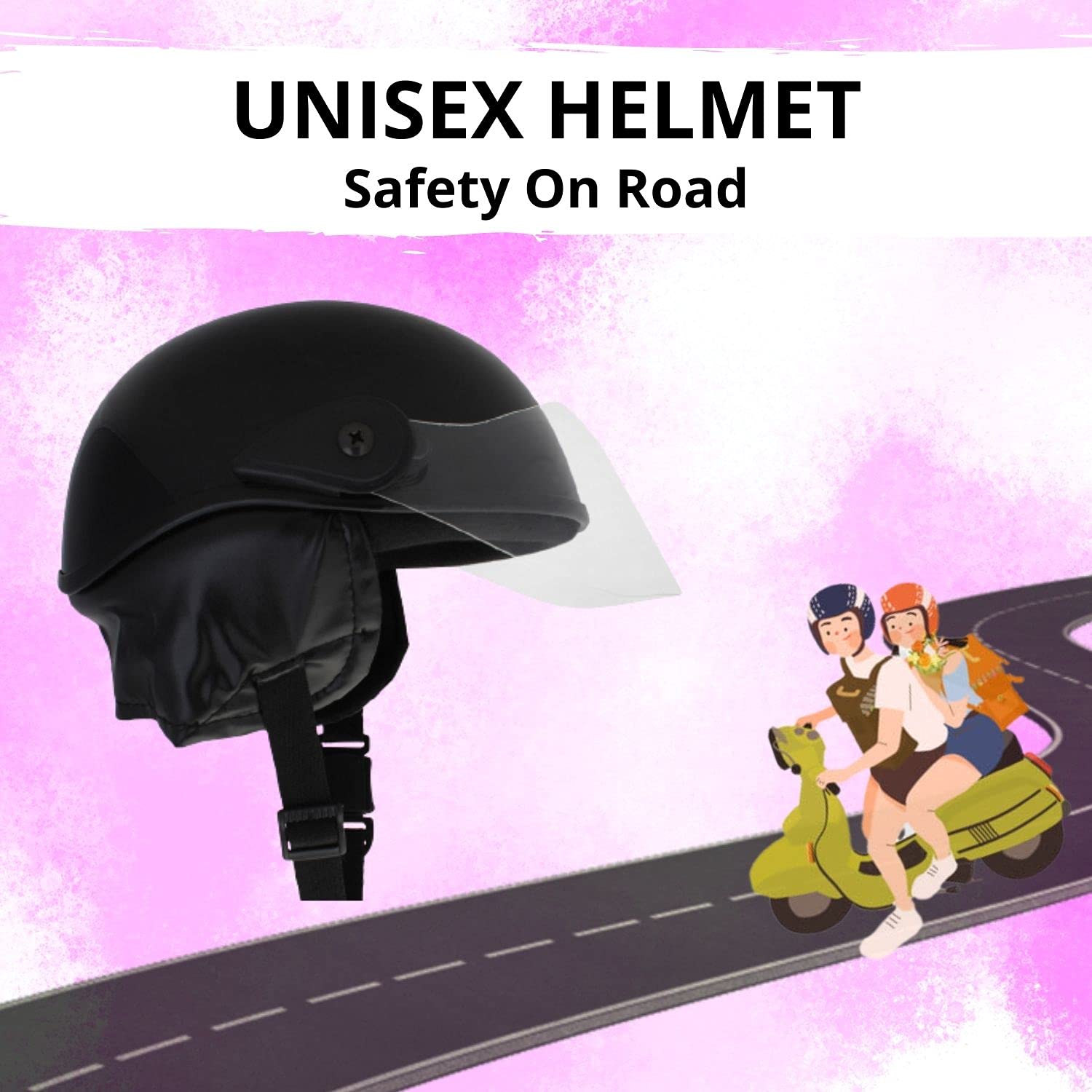 Western Era Half Helmet with Clear Visor for Men & Women ||Safety & Comfort|| Stylish Enhanced Design || (Medium, Black Glossy)