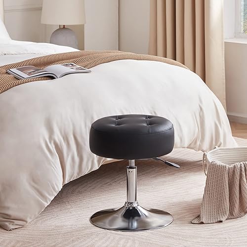 Miniatura 5 de DUHOME Taburete de tocador de cuero PU taburete de maquillaje silla de tocador altura ajustable taburete giratorio redondo otomano negro Poliuretano