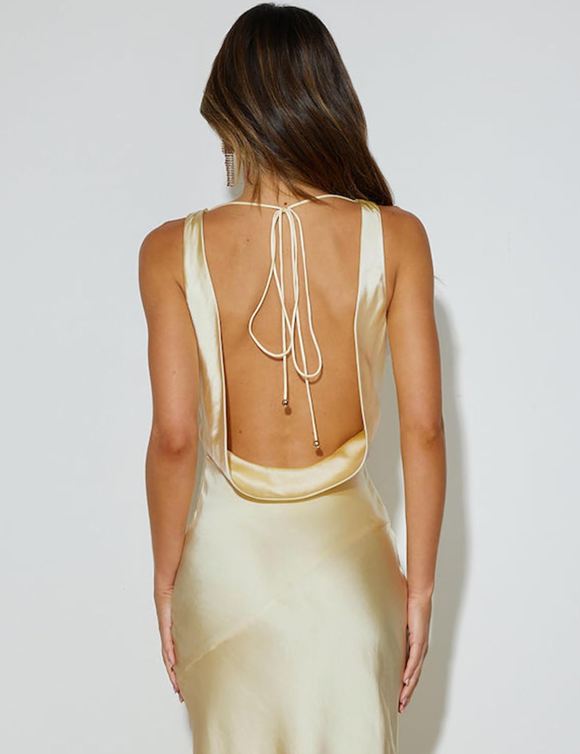 Women's 2026 Summer Satin Backless Elegant Dress for Wedding Guest Silk Sleeveless Cowl Neck Party Formal Maxi Dresses - Image 4