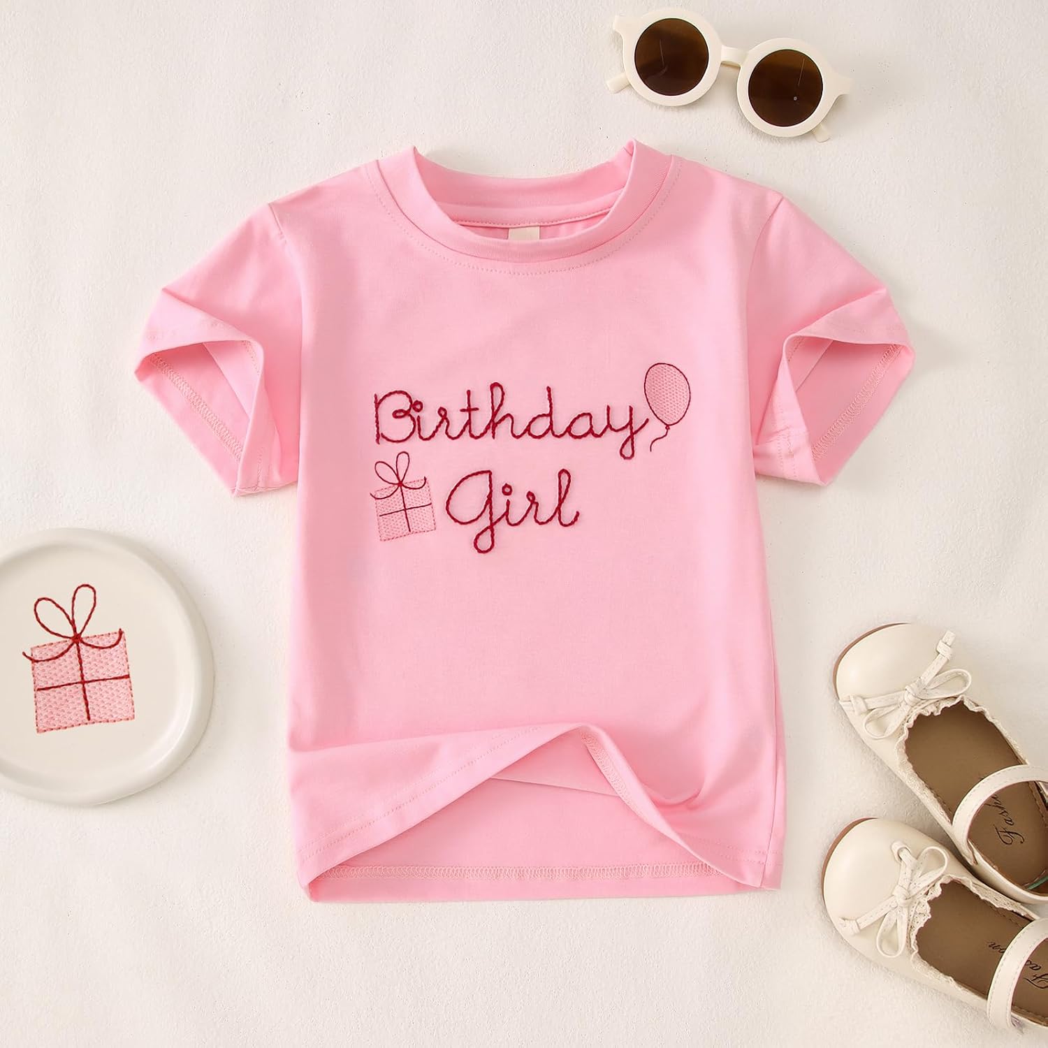 BOUTIKOME Birthday Girls Shirt Toddler Kids Girls Embroidery T-Shirt 2nd 3rd 4th 5th 6th 7th 8th Bday Party Gift Outfits Tops