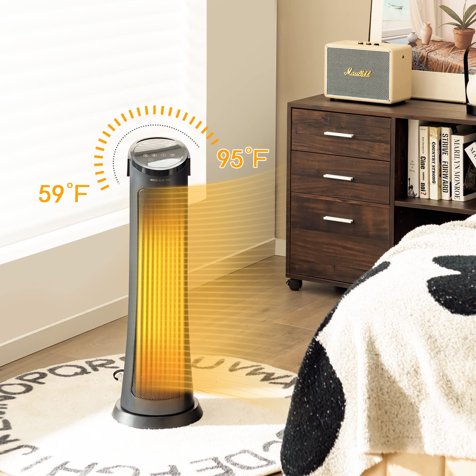 Tangkula 1500W Oscillating Space Heater, Fast Heating Ceramic PTC Tower Heater with Thermostat, Remote, 3 Modes, 24H Timer, Overheat & Tip-Over Protection, Portable Electric Heater for Home, Office