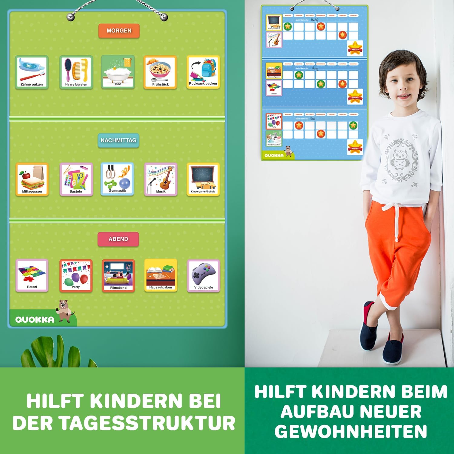 QUOKKA Tabla de recompensas para niños con Varios Hijos - Juguete de Rutina de Comportamiento para niños autistas de 5 a 7 años - Material de Aprendizaje sobre Autismo - versión en alemán