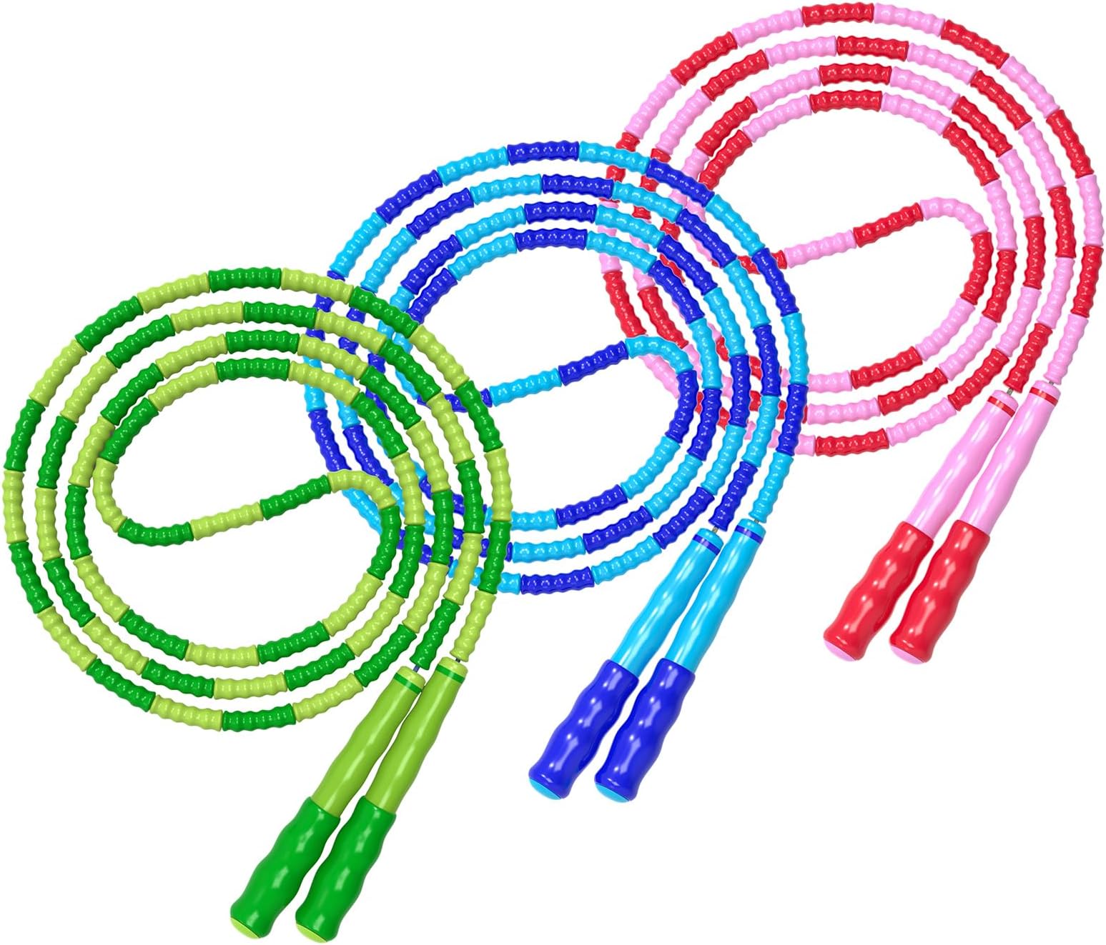 Jump Rope, Adjustable Length Tangle-Free Segmented Soft Beaded Skipping Rope, Fitness Jump Rope for Kids, Man, and Women Weight Loss 9.2 Feet(3-Pack)