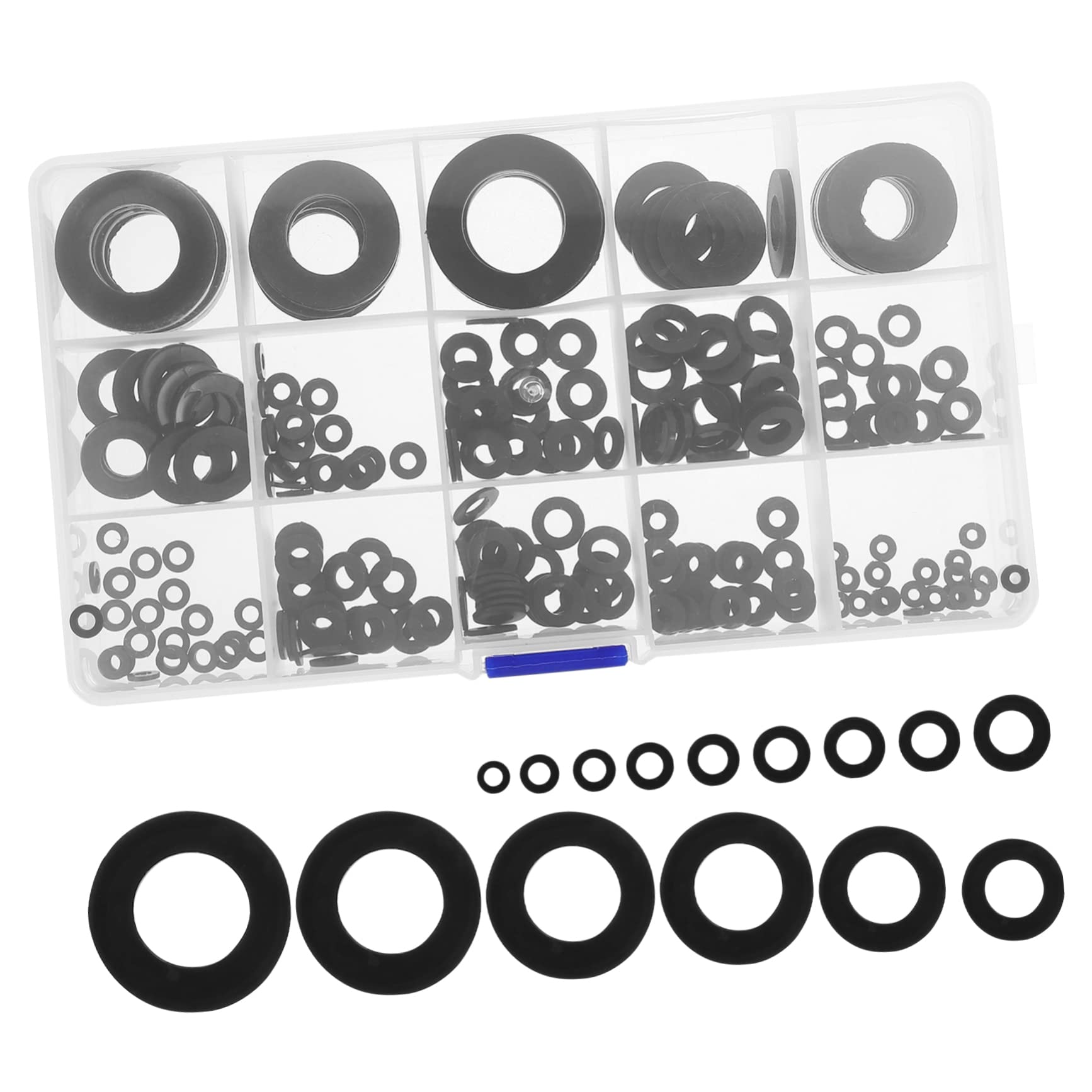 NUOBESTY Kit di Guarnizioni Rubinetto in Plastica Nera, 215 Pezzi, Multi- per Riparare Perdite per Lavabo Bagno e Rubinetto Cucina