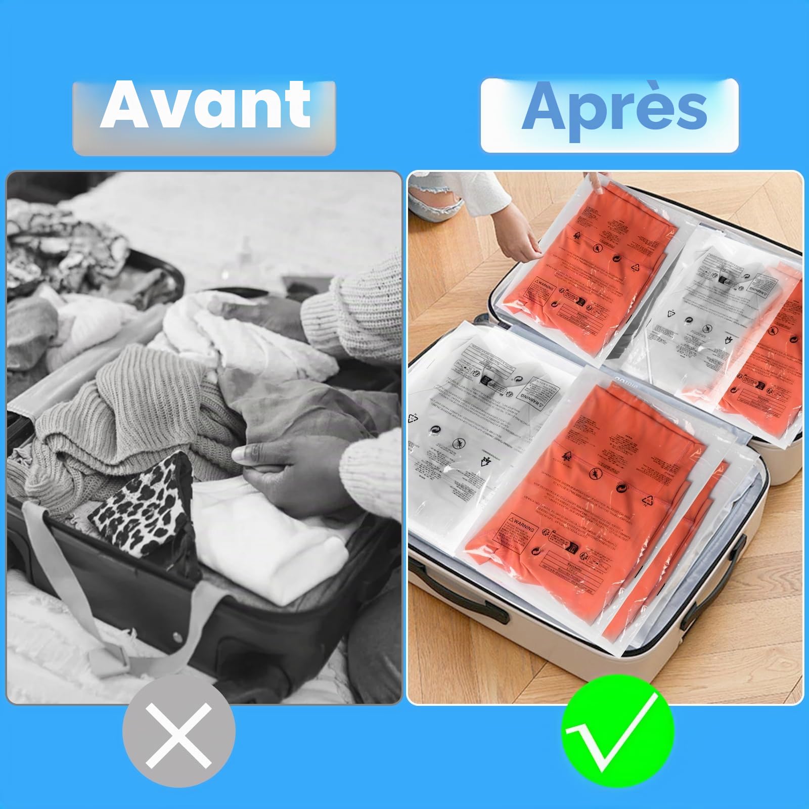 Sac Zip Réutilisable，200 Pièces 25 x 35 cm Voyage Sacs Zippés Transparents Plastique Sac de Rangement Pour Vêtements (Sans Aérations)