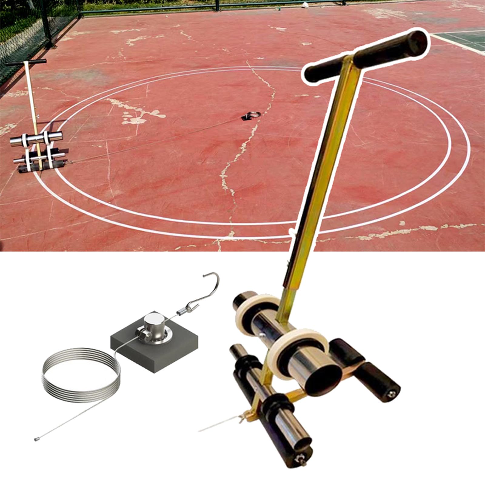 asdchZen Tape Marking Machine, Hand Push Floor Marking Tool Floor Tape Applicator W/Drawing Circle Kit, Court Line Tape Machine, For Basketball Court, Driveway And Parking Space