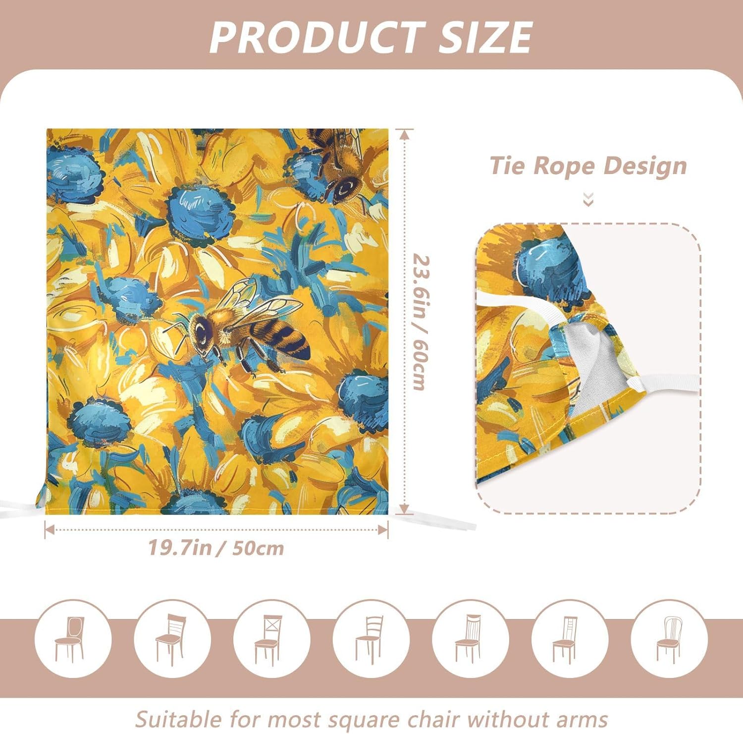 ALAZA Bright Flowers Bee Chair Back Cover Set of 6, Washable Reusable Removable Chair Slipcovers Decorative Chair Cover for Home Kitchen Wedding Party