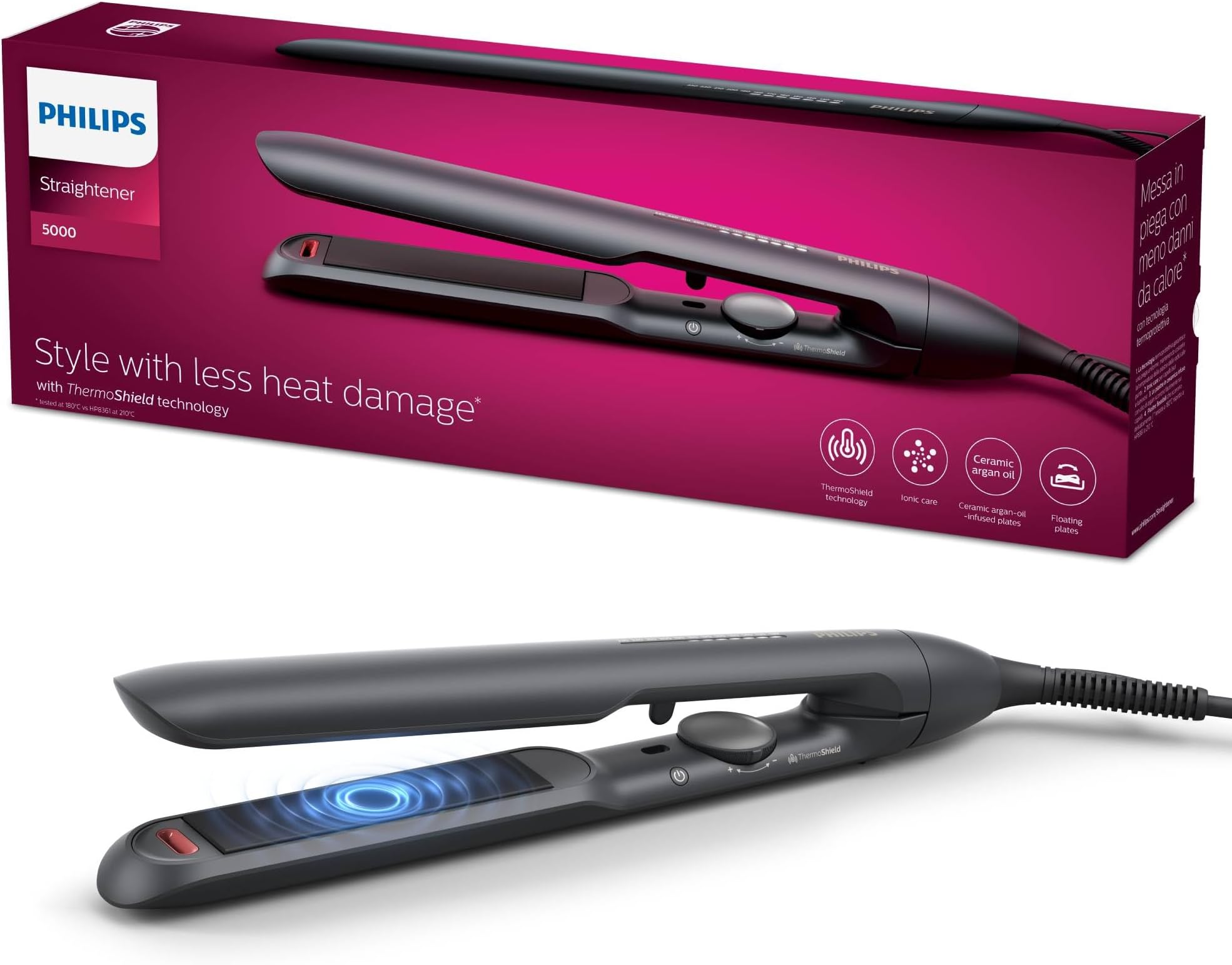 Hair straightener Philips 5000 series with thermoprotective technology, Black [model BHS510/00]